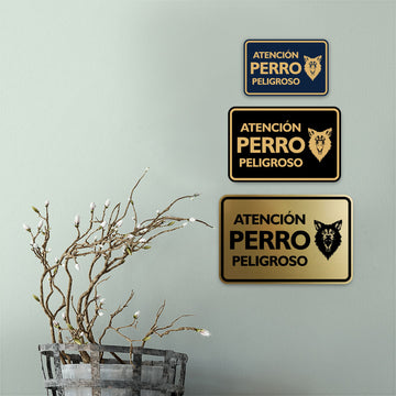 Signs ByLITA Classic Framed Atención Perro Peligroso Graphic Spanish Security Wall or Door Sign